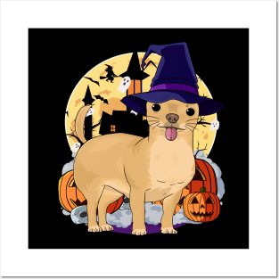 Chihuahua Scary Dog Halloween Witch Pumpkin Posters and Art